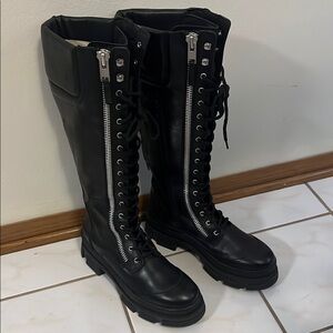Aldo Black Lace-Up Boots with Knee-High Design